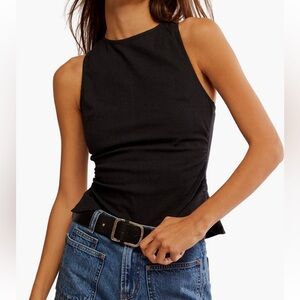 Free People NWT Kaylor Black Backless Cotton/Linen Blend Tie Open Back Top XL